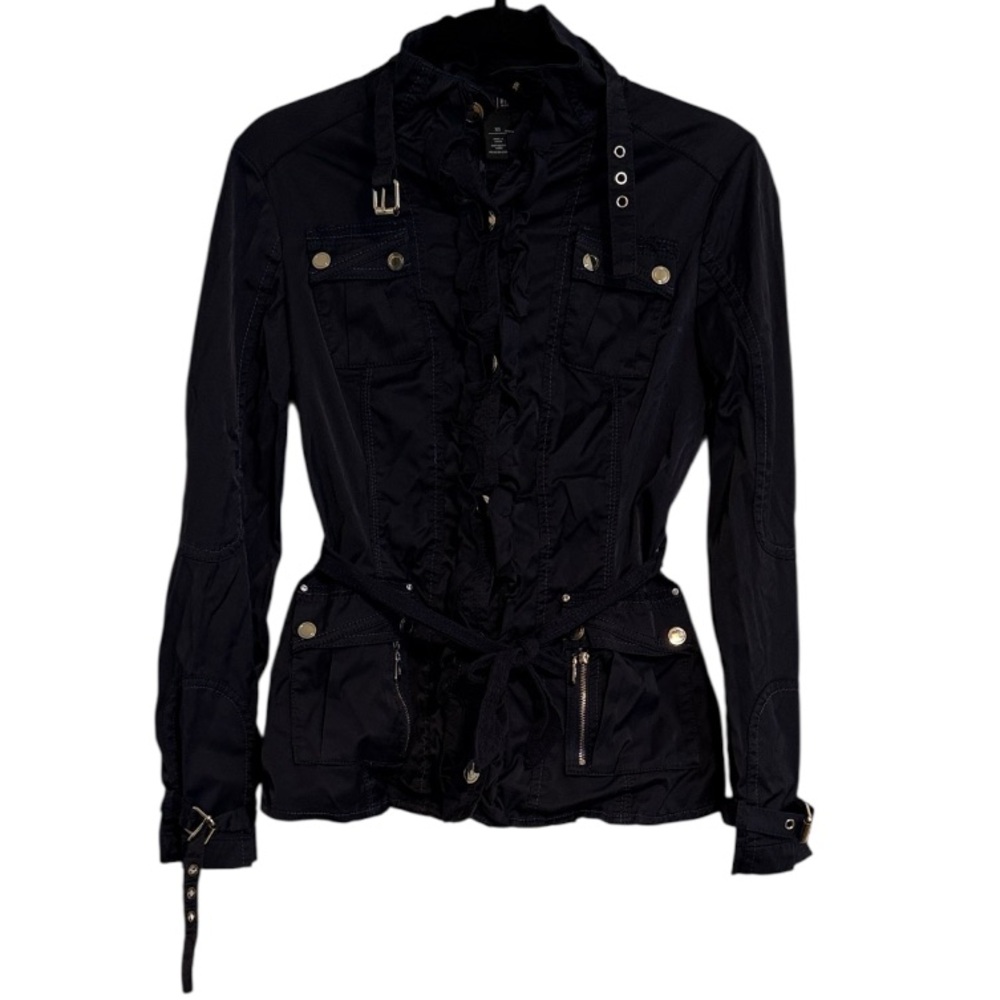 White House Black Market Buckles and Buttons Navy Blue Lightweight Jacket